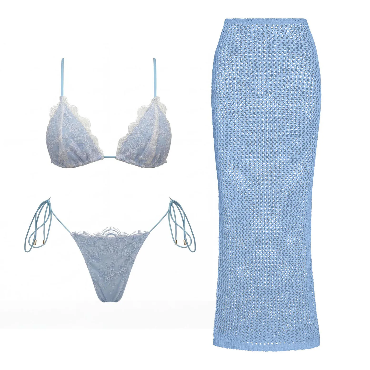 3Pcs Lace Bikini Push Up Swimsuit Women Sexy Swimwear Brazilian Biquini Micro Bikinis Patchwork Swim Suit Bathingsuit Beachwear