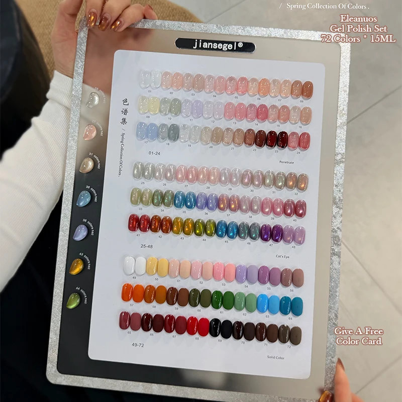 Premium jiansegel 72 Colors Spring Collection Gel Nail Polish Pastel Holographic Cat Eye Solid Sheer Salon Grade UV/LED Gel