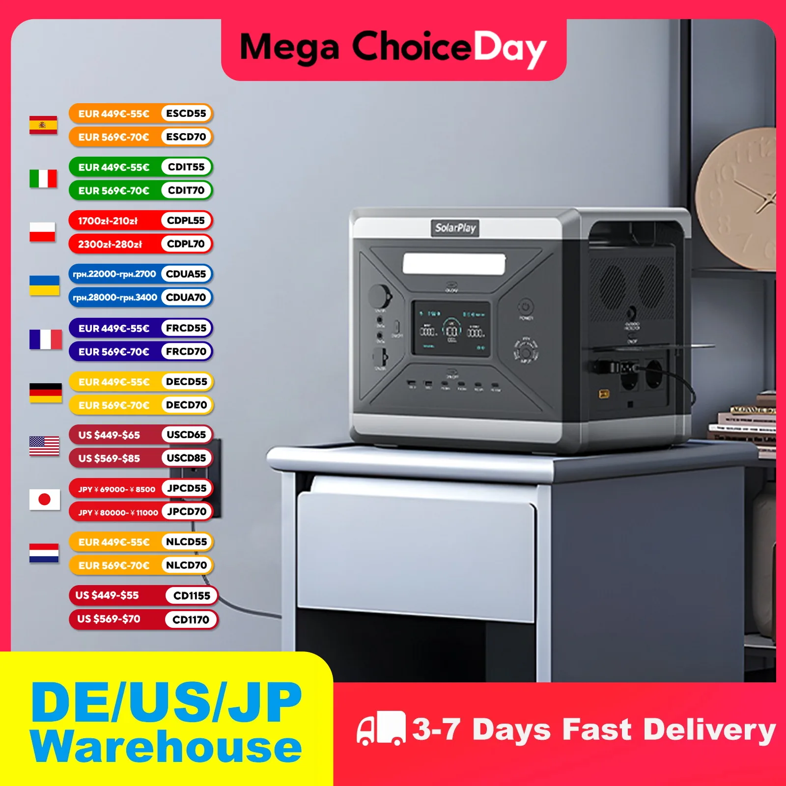 

SOLARPLAY Q2501 Portable Power Generator 2160wh Lifepo4 Battery 2400W UPS Mode Charging Station for Camping Outdoor Powerbank