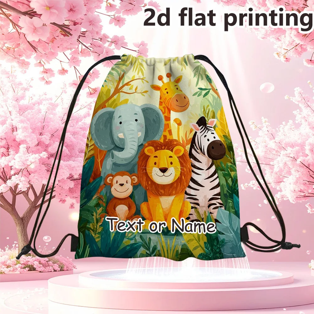 Personalized Personalized Jungle Animal Drawstring Bag Custom Name Text Kids Backpack with Elephant Giraffe Lion Zebra Monkey Design - Aliexpress Deal