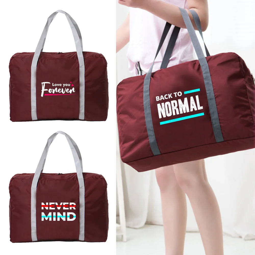 New Foldable Travel Bag Women Portable Storage Bag Unisex Large Capacity HandleBag Phrase Pattern Travel Accessories Travel Tote