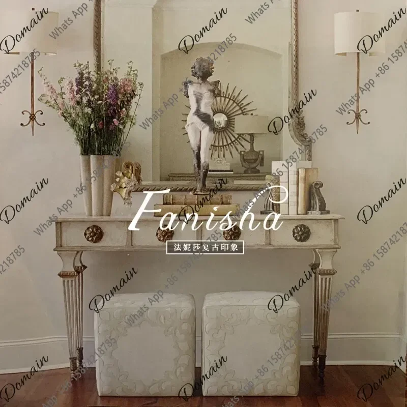 40 N French Rural Retro Solid Wood Entrance Table Old Craftsmanship Entry Desk Living Room Wall Decoration Side Table Entrance D
