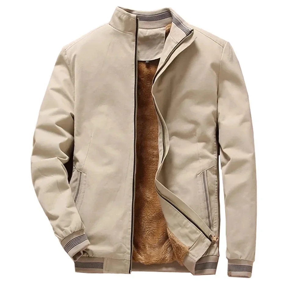 Autumn and Winter New Men's Fashion Aviator Jacket Fleece Thickened Warm Baseball Jacket Solid Color Zipper Large Size Top M-5XL