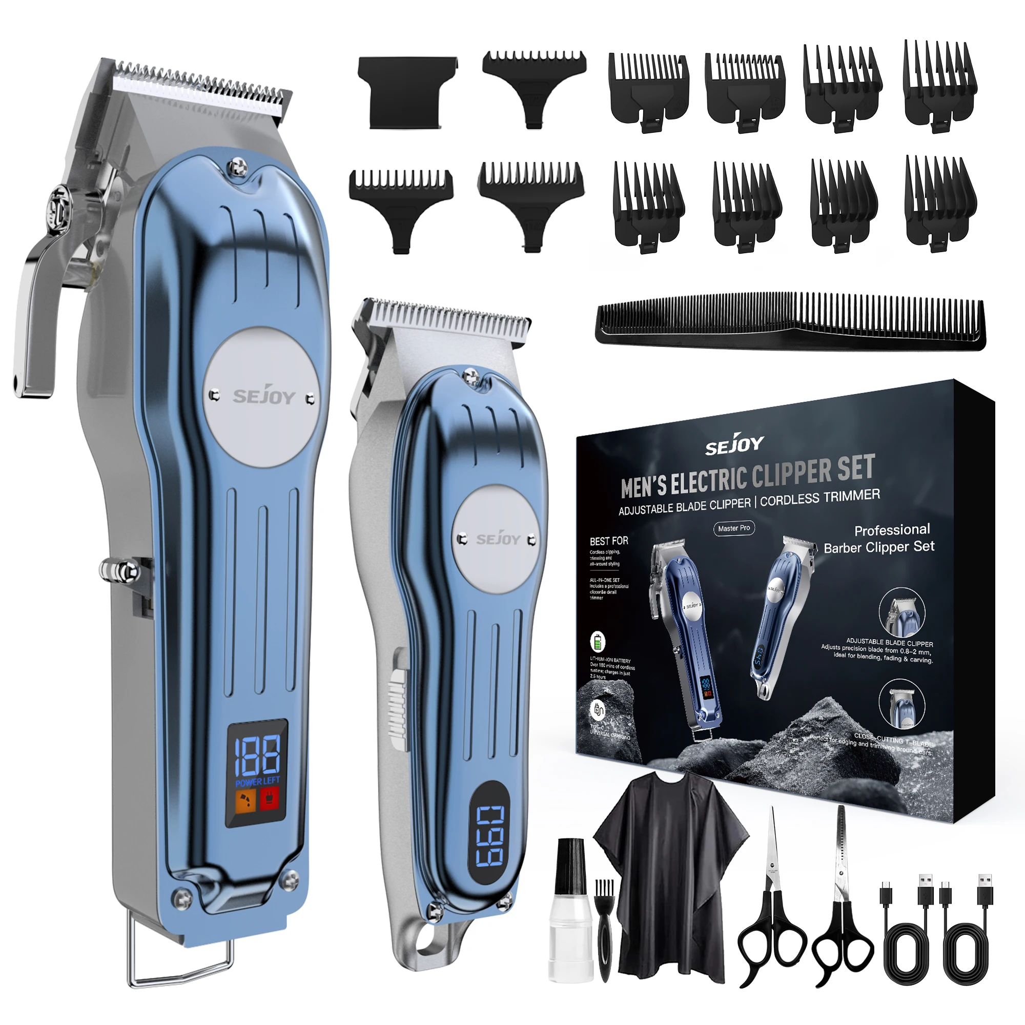 Sejoy Haarschneidemaschine für Männer, Professioneller Präzisions-Haarschneider für Zuhause/Friseur, Titan-Klingen, Kabelloses Haarschneide-Set, Typ C Aufladbar