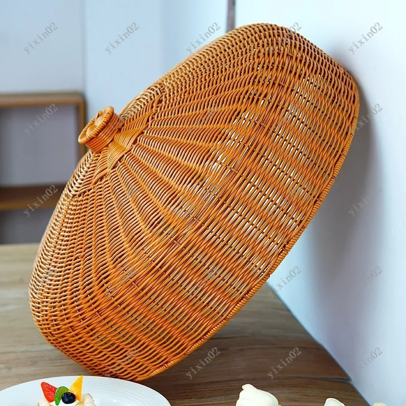

Vintage Imitation Rattan Food Cover Decorative Basket Dust & Insect Proof for Dining Table