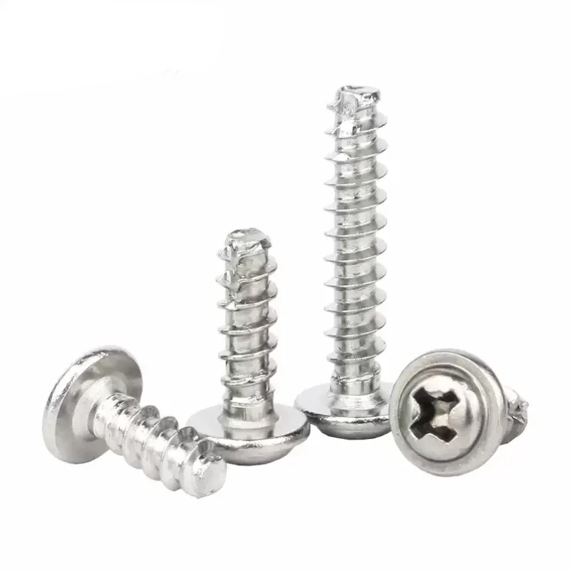 M3 M4 304 Stainless Steel Cross PWA Phillips Pan Round Head With Washer cut tail Self-tapping  Screw