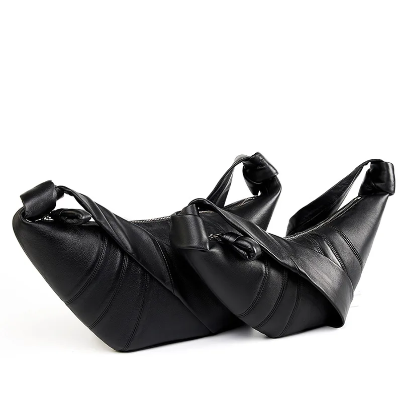 

Genuine Leather Lambskin Women Handbag Croissant Bag Fashionable Versatile Black Soft Dumpling Chest Crossbody Shoulder Bags