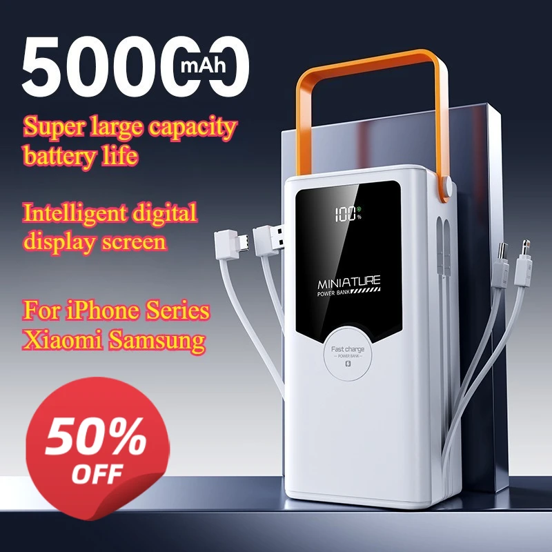 

Portable Power Bank Comes with Cable 50000mAh Fast Charging External Battery Charger Cases for iPhone Series Xiaomi Samsung