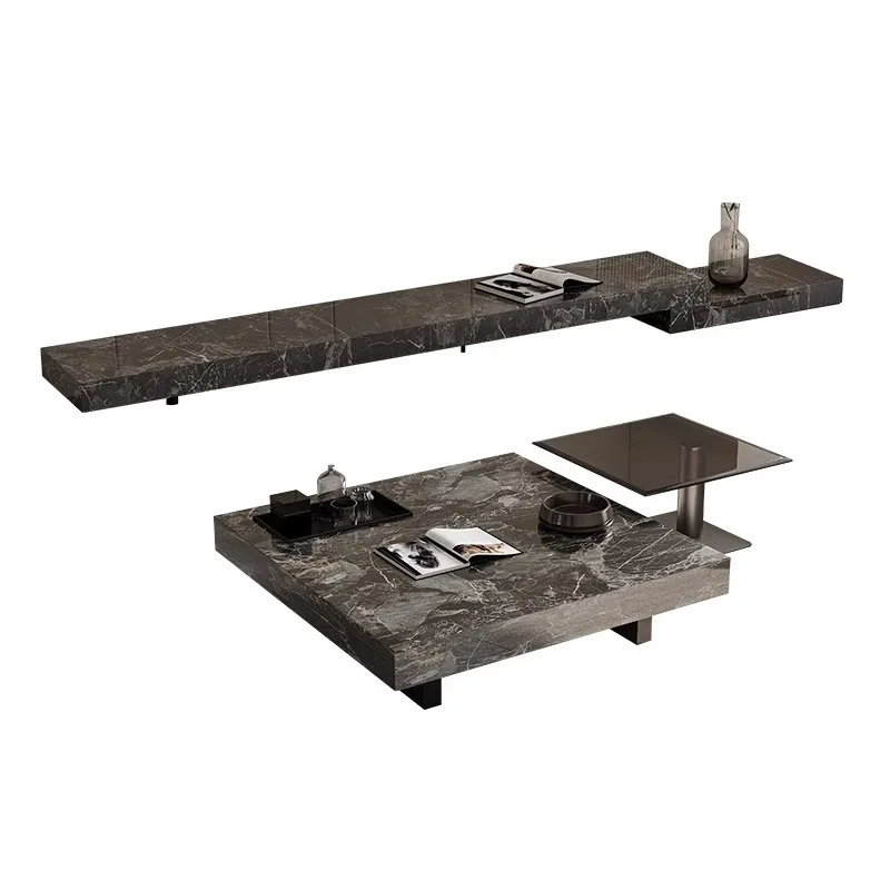 

Italian minimalist rock slab TV cabinet light luxury modern living room home size simple square marble pattern