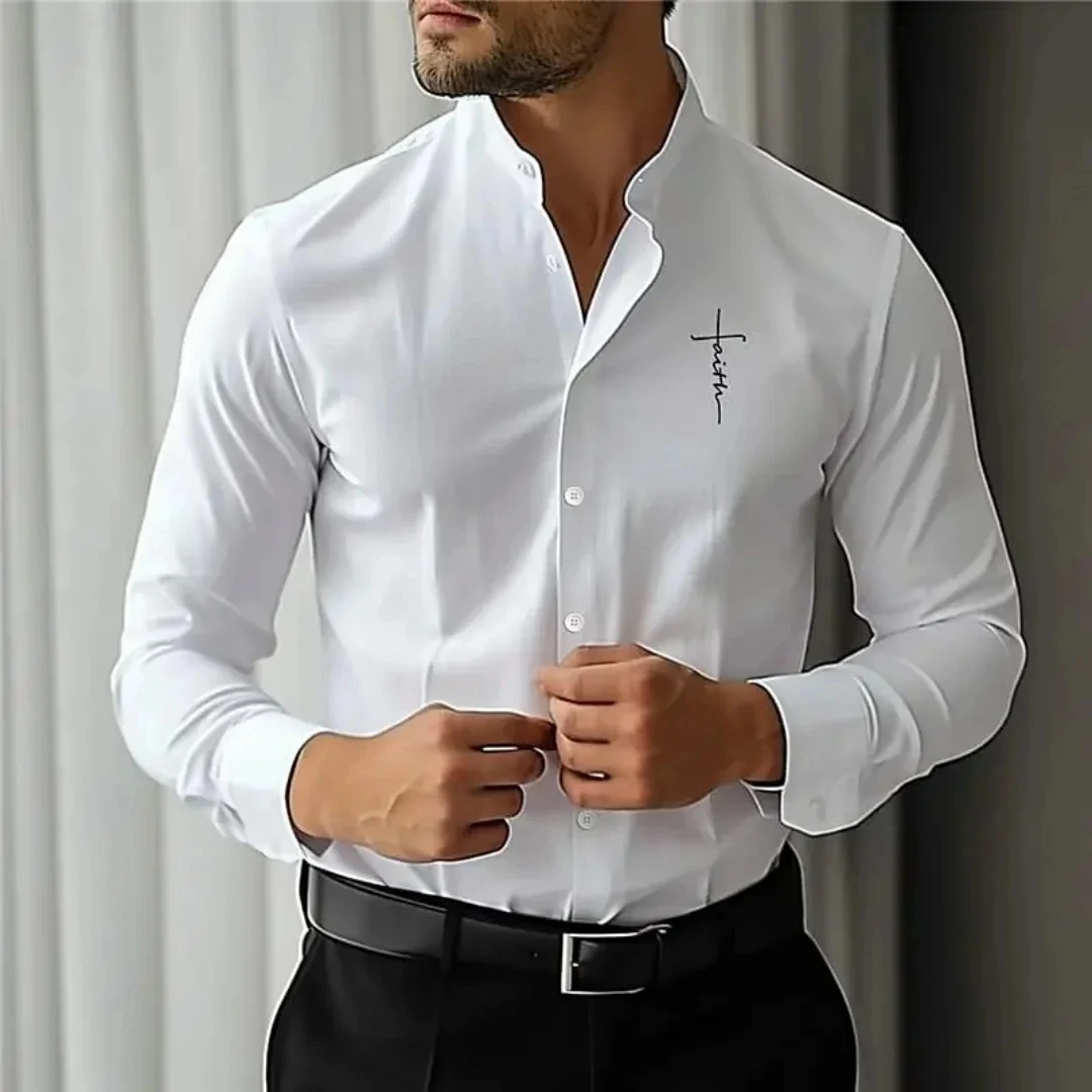 

Men's sports shirt, street social British business shirt, stand up collar with multiple colors, casual and versatile long sleeve