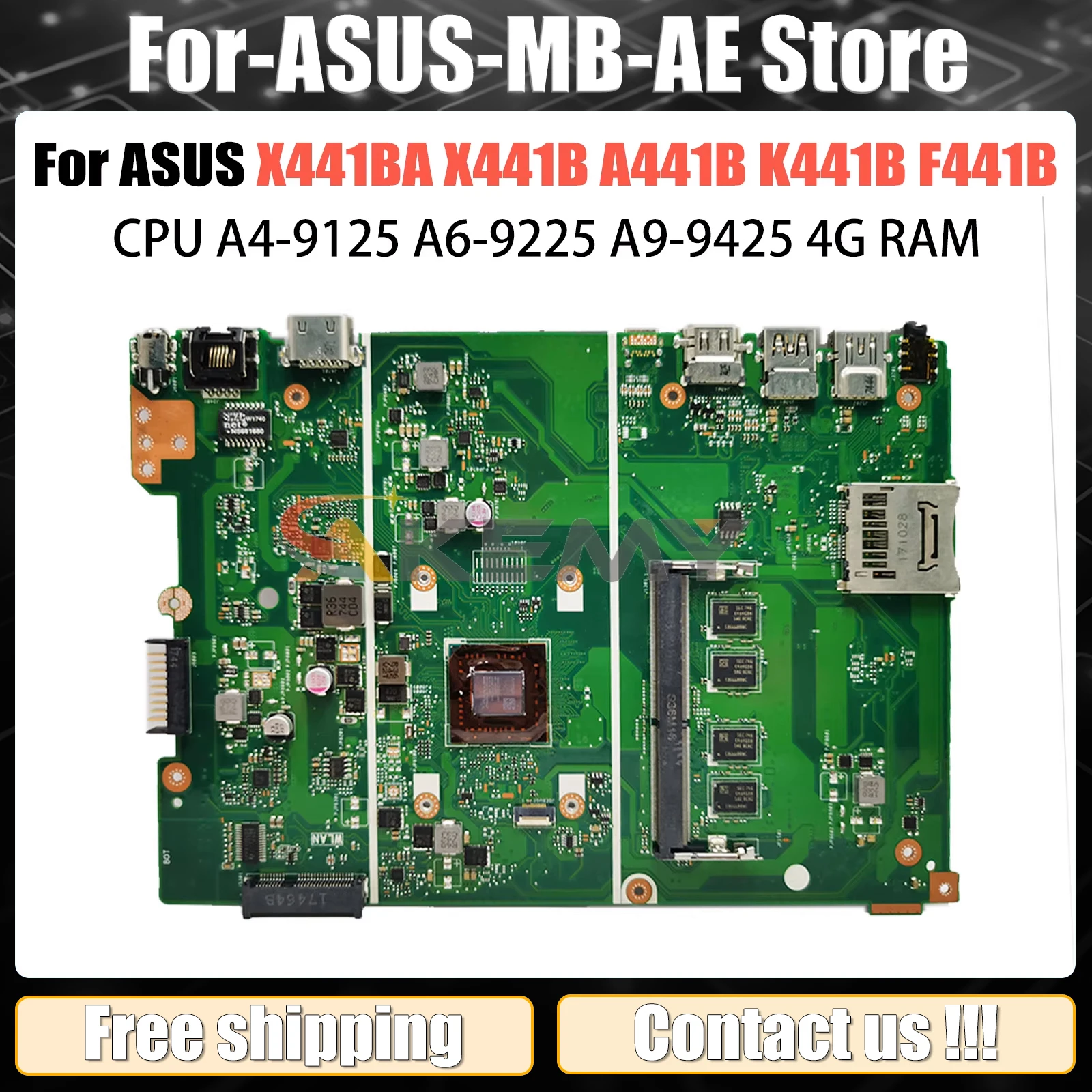 X441BA Mainboard For ASUS X441B A441B K441B F441B Laptop Motherboard CPU A4-9125 A6-9225 A9-9425 4G-RAM