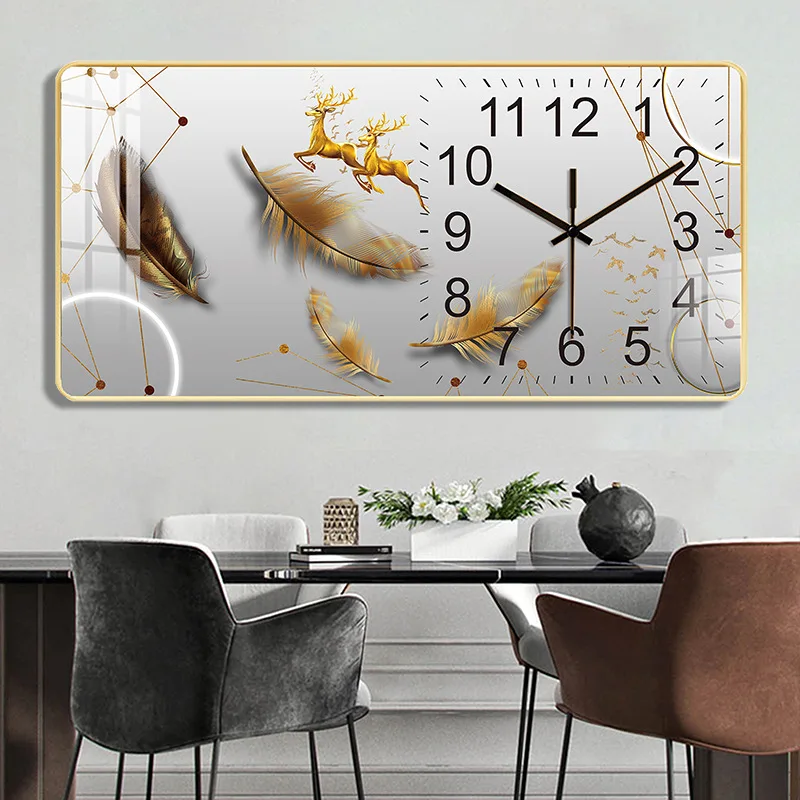 2022 New light luxury living room decorative painting wall clock Entrance Chinese cartoon mute