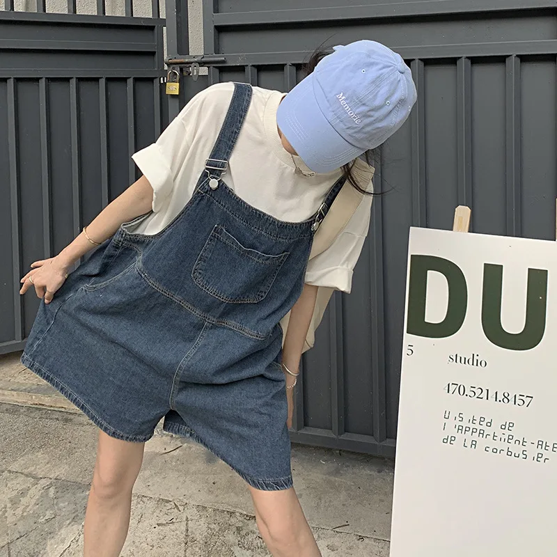 

Summer Women Denim Strap Shorts Womens Summer New Loose Straight Barrel High Waisted Wide Leg Pants Jeans Cowboy Teenage Girls