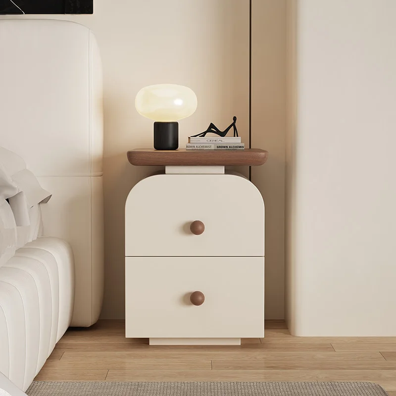 Small solid wood bedside table household bedroom 2025 new ultra-narrow medieval cream style modern simple storage cabinet
