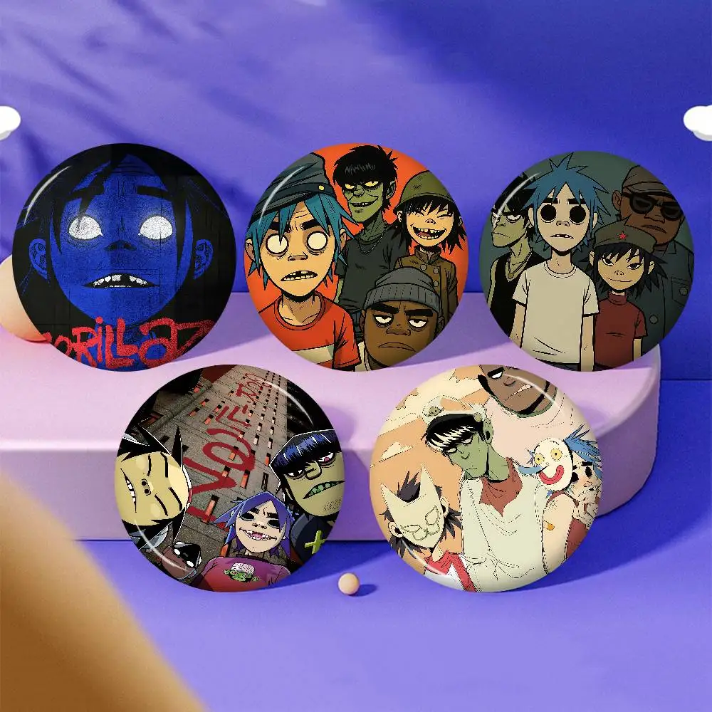 Virtual Singer Gorillaz Band Round Cartoon Brooches Handmade Pins for Backpack Jewelry Accessories Gifts Creative Badge