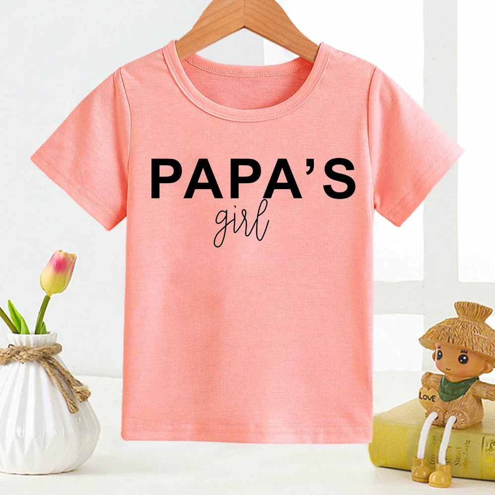 Camiseta con estampado de letras de Papa's Girl para niños y niñas, ropa rosa, ropa infantil