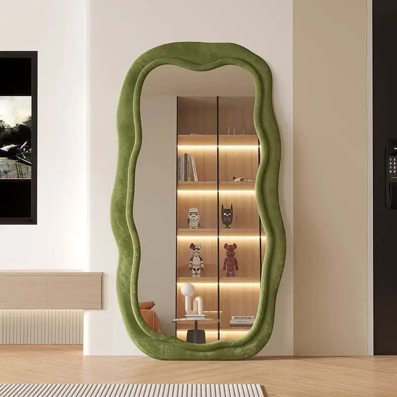 Modern Decorative Large Wall Mirror Wooden Frame Fabric Full Body Floor Mirror Full Length Dressing Mirror Home Decor