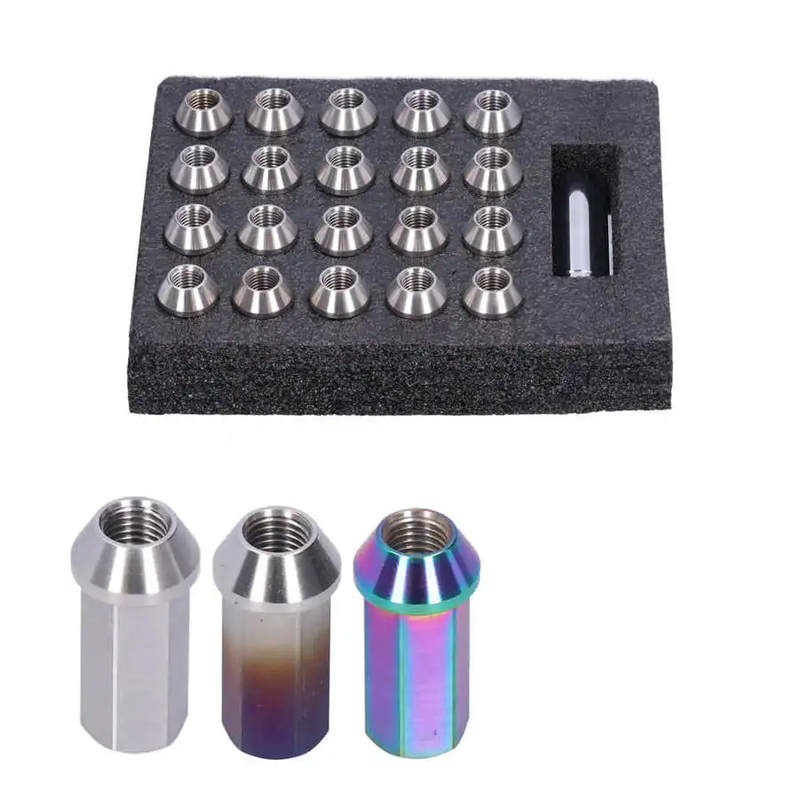 20pcs Wheel Lug Nuts M12x1.5 / M12x1.25 / M14x1.5 / 1/2-20 Thread 45mm Height T304 Stainless Steel for Car Modification