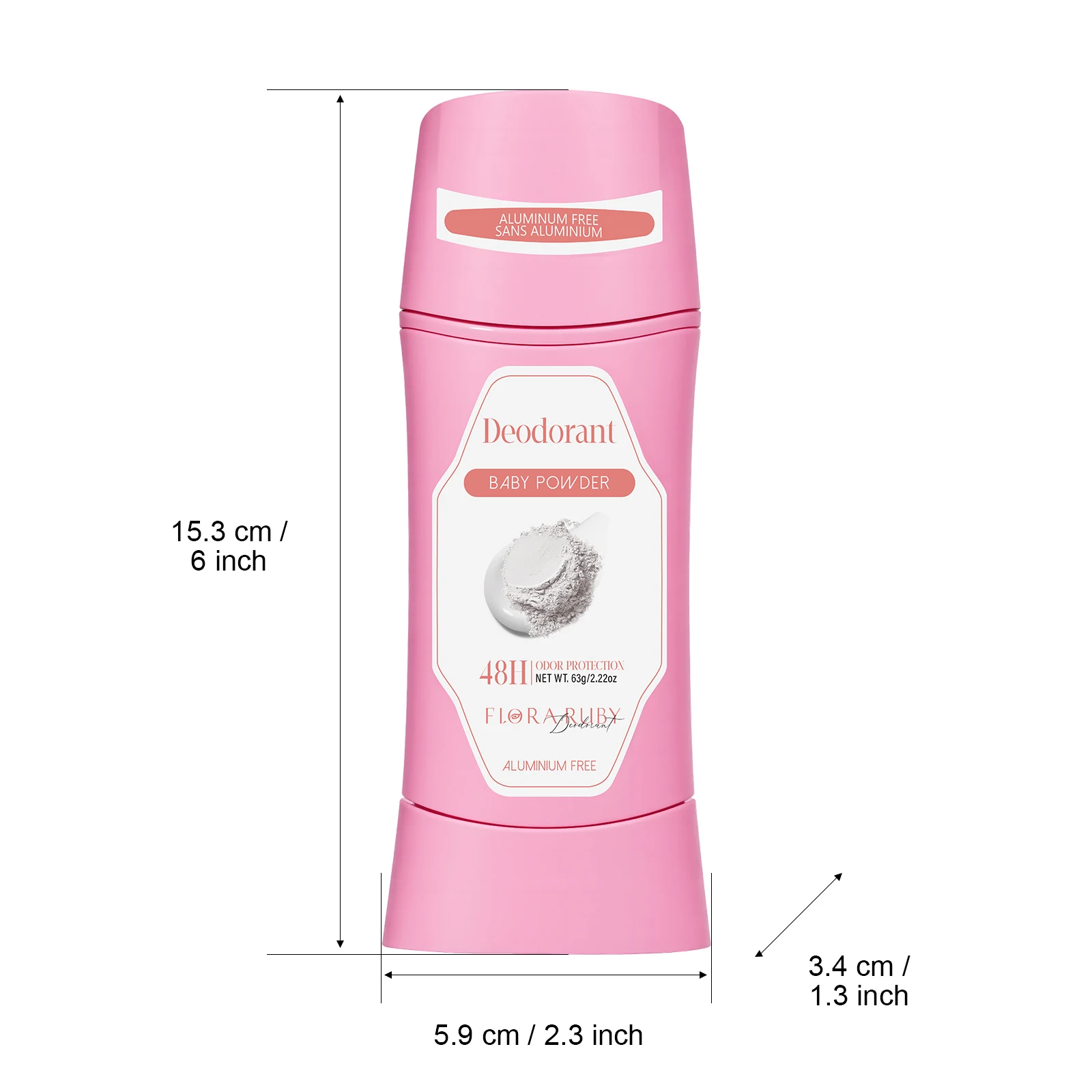 Deodoran Stick Flora Ruby Bebas Aluminium untuk Wanita, aroma bedak bayi, perlindungan bau 48 jam, aroma tahan lama