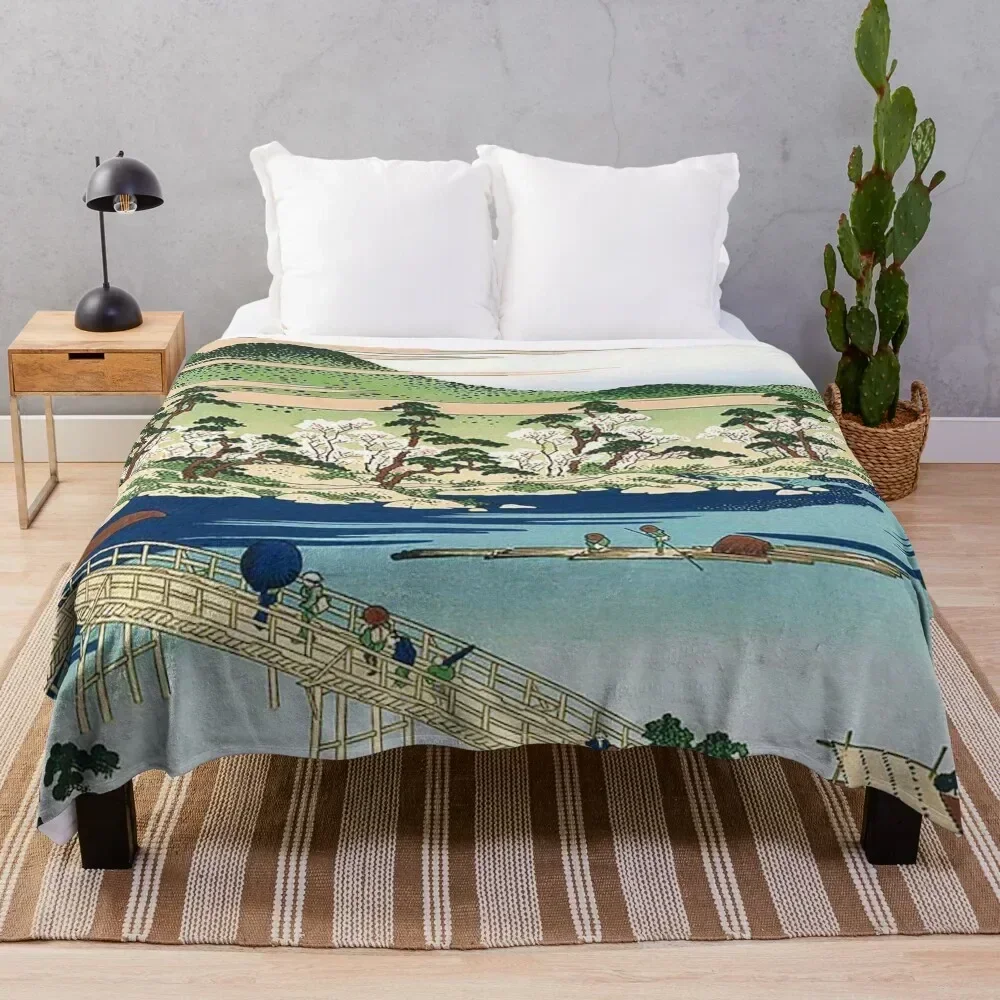 Togetsu Bridge at Arashiyama in Yamashiro Province by Katsushika Hokusai Throw Blanket Thin Cute Plaid Vintage Moving Blankets