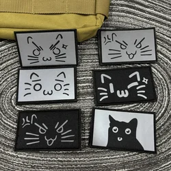 Reflective Cute Cat Expression Morale Badge on Backpack Hook and Loop Patch Cartoon Panda Tactical Patches for Clothes Armband