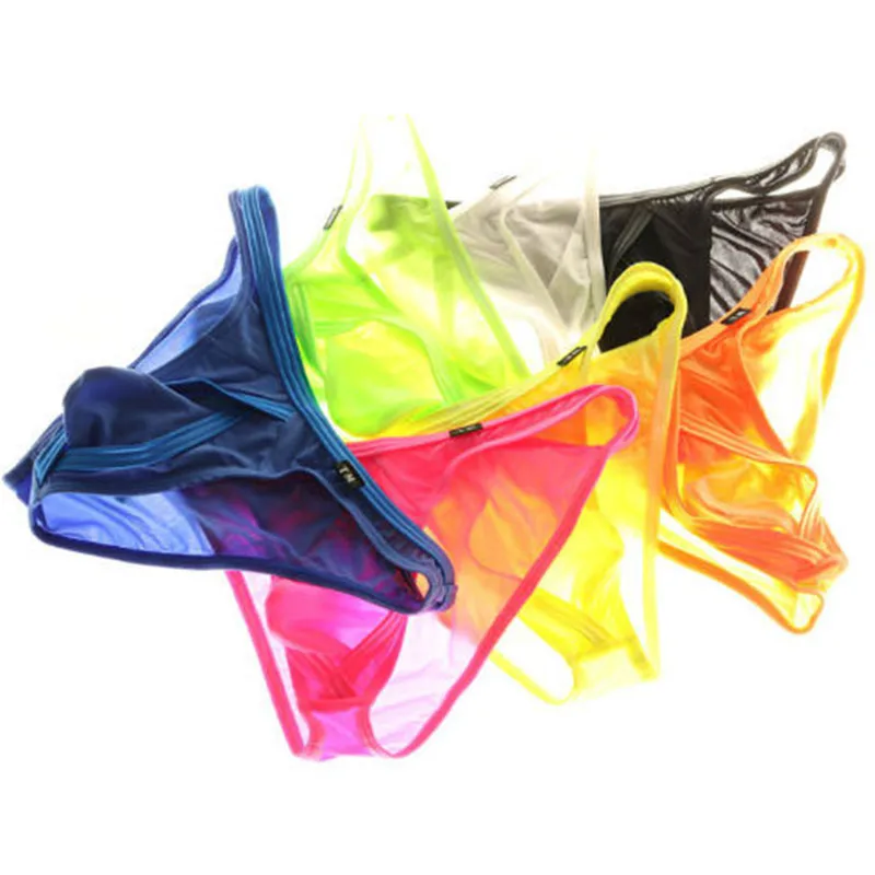 New Men Semi Sheer Mesh Bikini Briefs Low Rise Contrast Trim Elastic Breathable Soft Comfort Sexy Male Underwear Panties