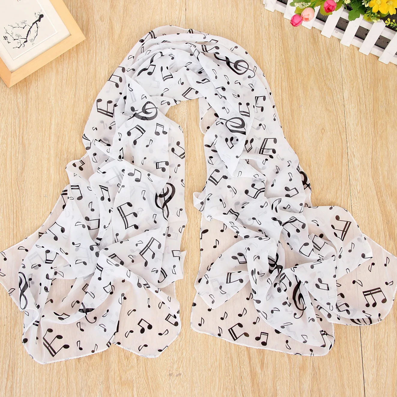 Spring/Summer New Women\'s 150cm * 50cm Music Symbol Long Chiffon Scarf Women\'s Printed Chiffon