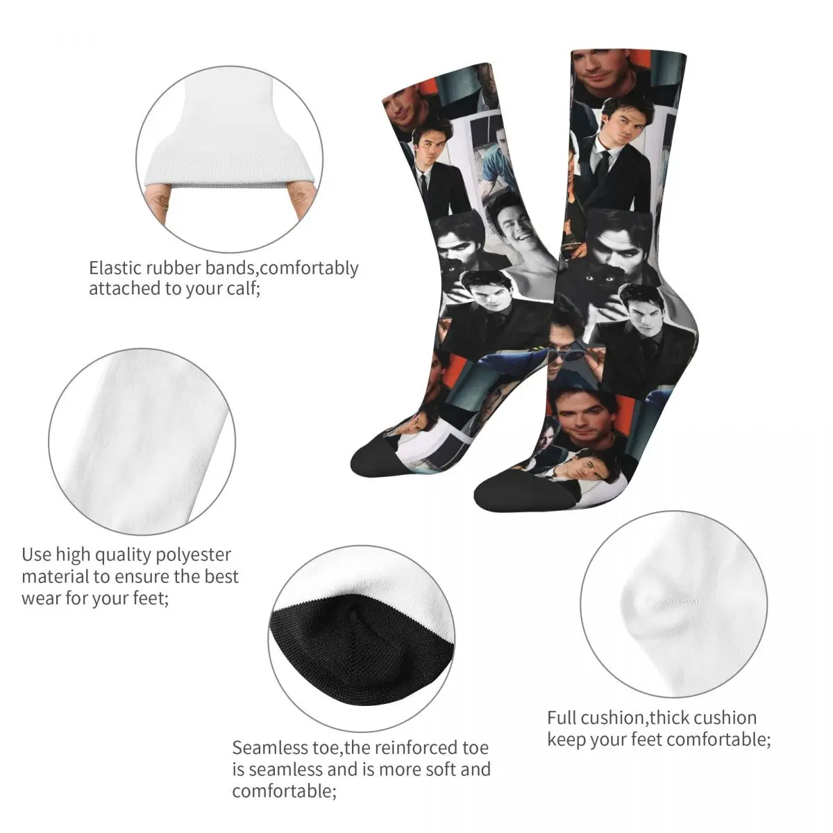 Happy Funny Men's Socks Hip Hop Damon The Vampire Diaries TV Show Sock Ian Somerhalder Women's Sock Spring Summer Autumn Winter