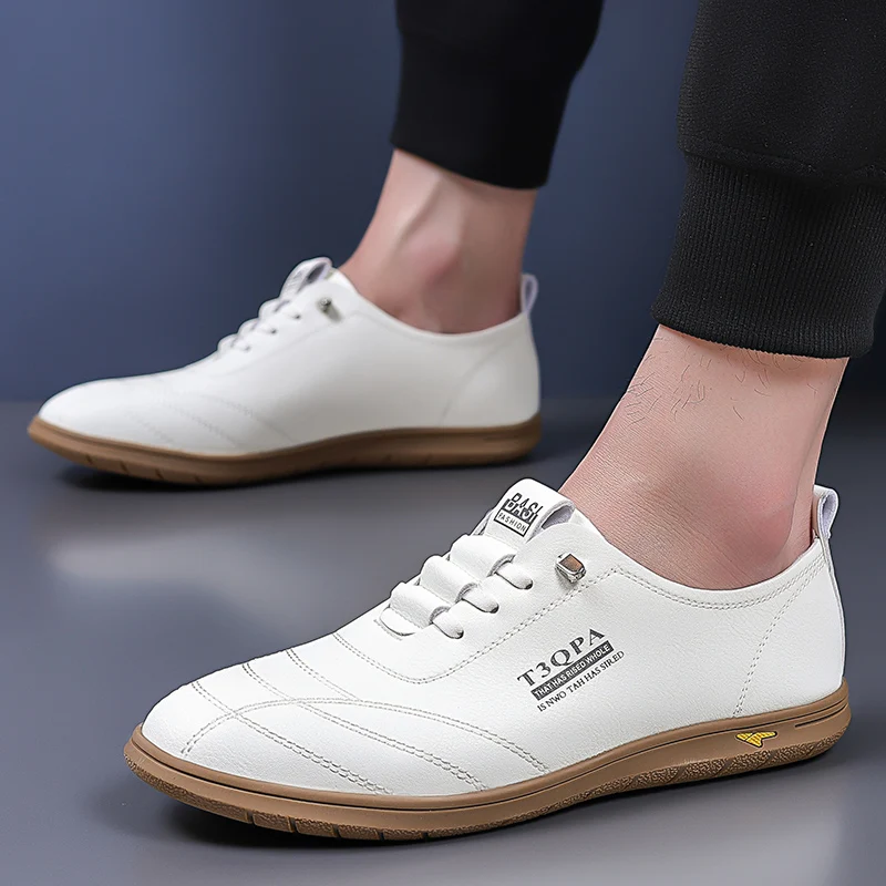 

Новые мужские повседневные туфли для скейтбординга, стильные дышащие кожаные кроссовки на мягкой подошве, универсальные спортивные туфли для скейтбординга, модные низкие кеды