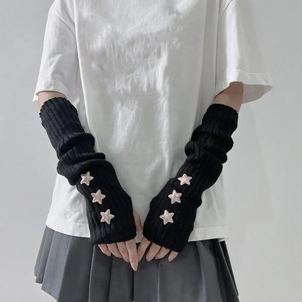 Cozy Women Hand Sleeves Lolita Style Fingerless Knitted Star Patchwork Women Gloves for Jk Party Arm Sleeves Girl Streetwear