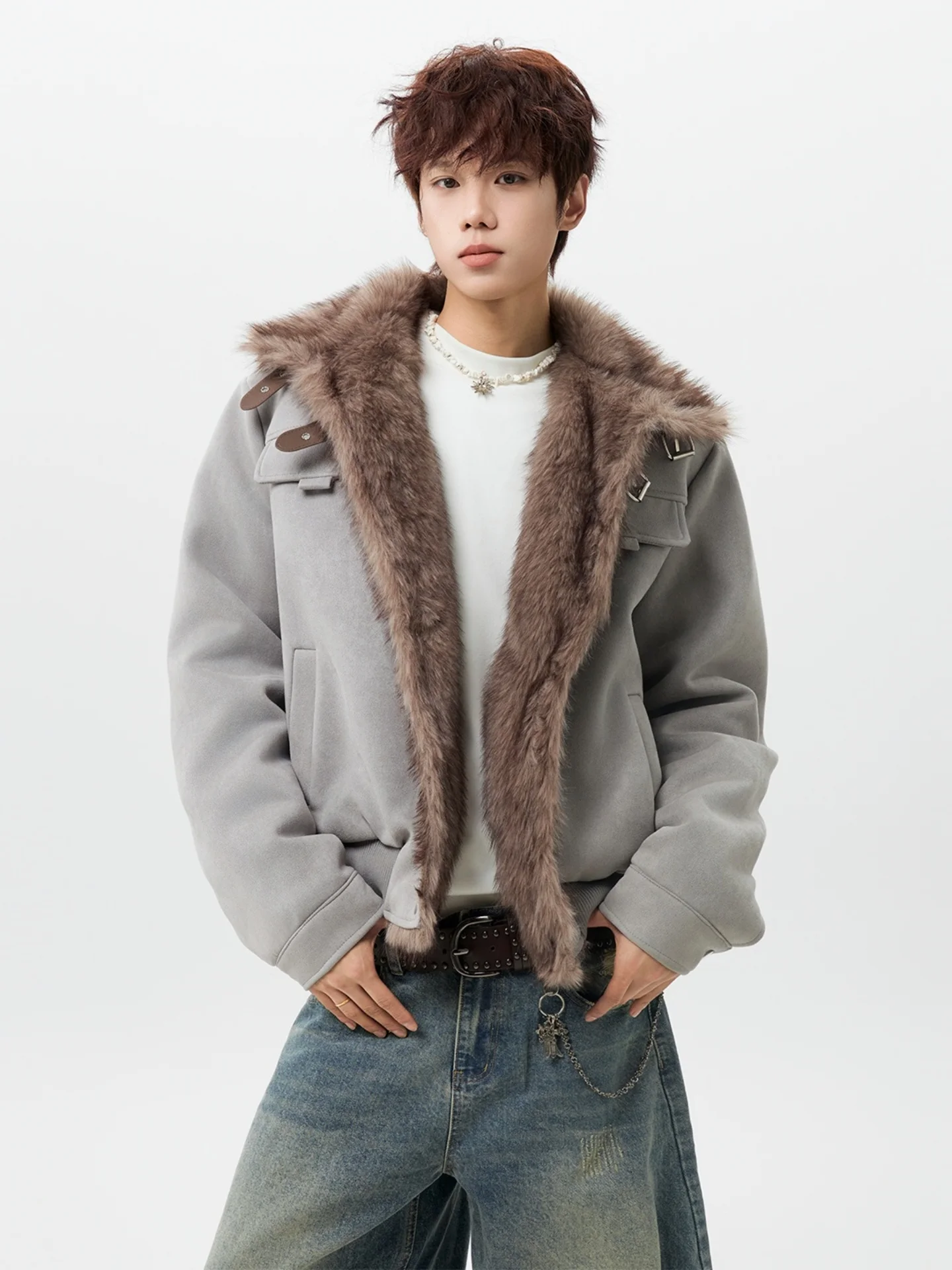 

American High Street Sle Men's Cotton Jaet Coat Thiened Fce Lined Loose Casual Winter Outerwear for Couples