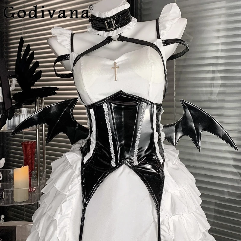 Sexy Cosplay Women's Dress High Waist Succubus Cosplay Uniform Maid Lolita Dress Female Halloween Party Uniform Dress