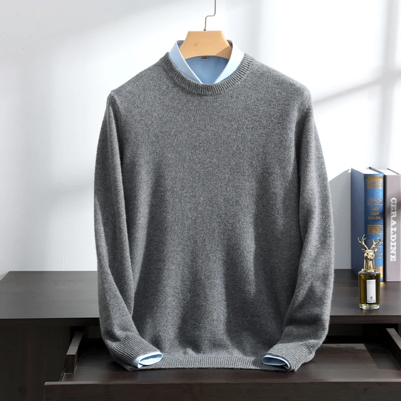 Classic Men's Cashmere Pullover Sweater 100% Pure Wool Knit Round Neck Sweater Men Winter