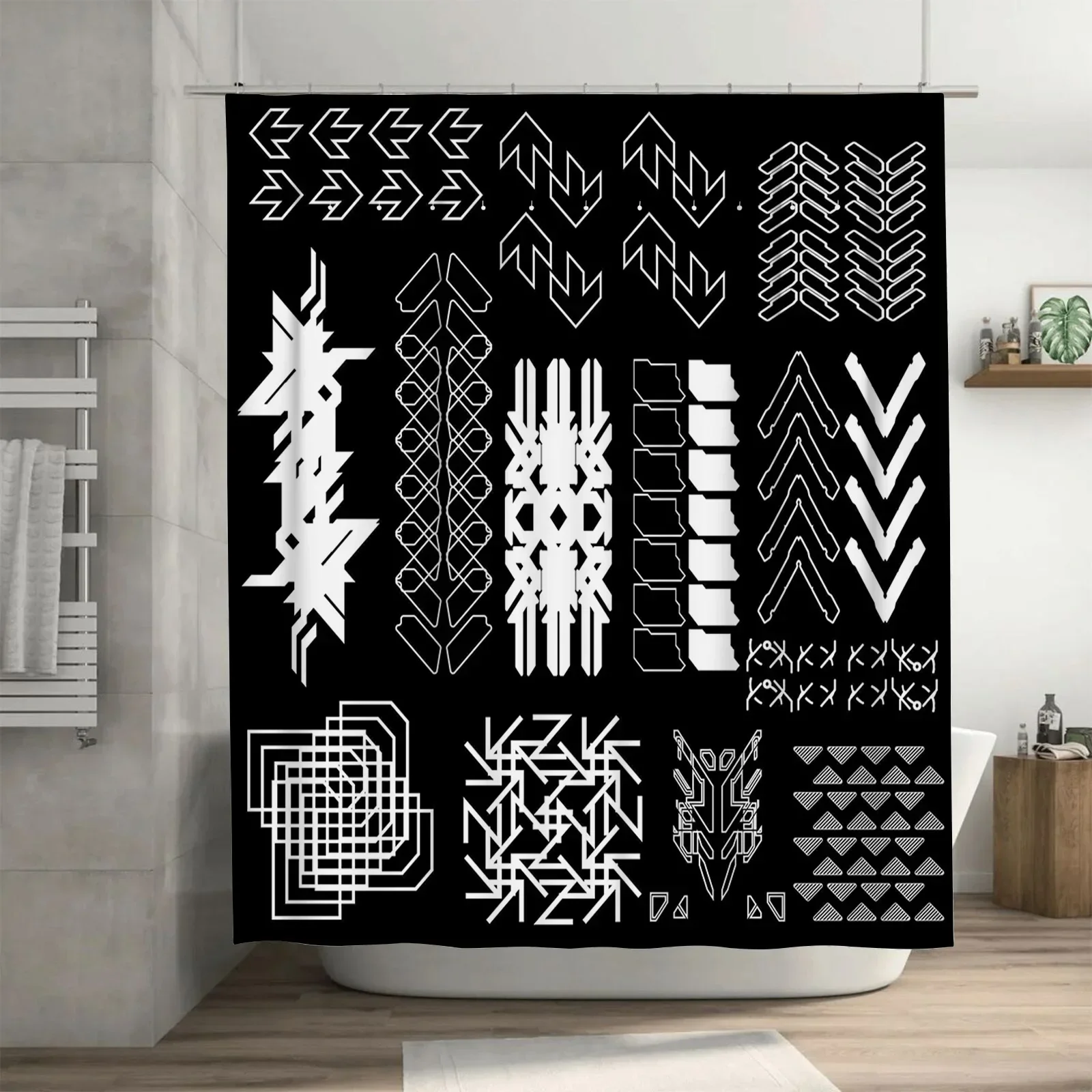 Modern Geometric Shower Curtain Black White Waterproof Bathroom Decor Wall Hangings for Home DecorationVVV