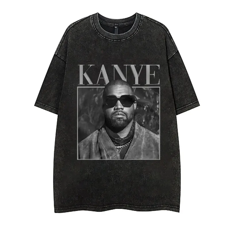 

Rapper Kanye West T Shirt Trend Oversized Vintage Washing Short Sleeve T Shirts Men Women Hip Hop Washed Worn T-shirt Streetwear