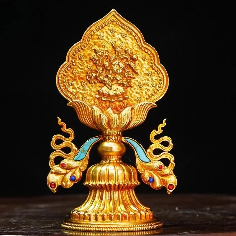 Eight auspicious ornaments Home desktop copper gilt inlaid with colored beads Eight auspicious set of Buddhist ornaments