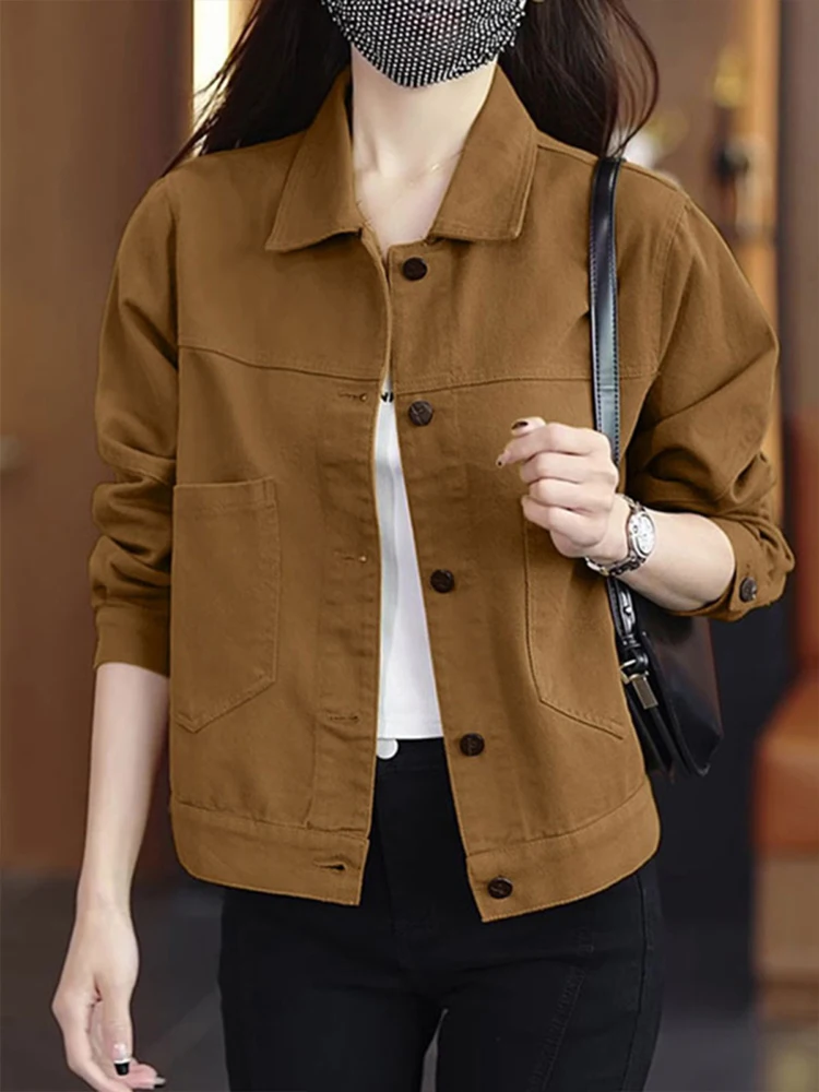 

Pure Cotton Mommy Sle Jaet Women's Midlife Faionable Spring Autumn New Design Sensation Top Warmth Long Sve Button