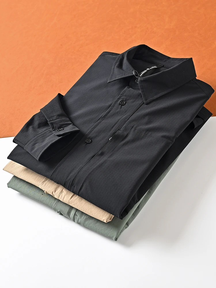 

Men's Outdoor Lightweight Tech Fabric Long Sve irt Qui Dry Elastic Busin Casual irt Stand Fit Autumn 2023