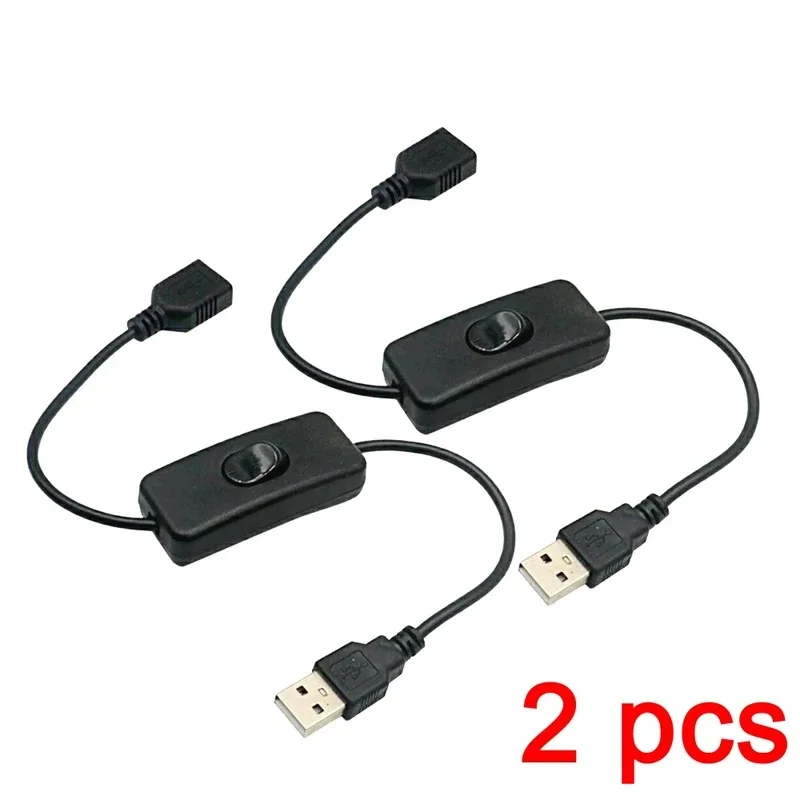 Cabo usb com interruptor liga/desliga, 2 peças, extensão de cabo, alternância para lâmpada usb, ventilador usb, linha de fonte de alimentação, adaptador durável, fone de ouvido usb led