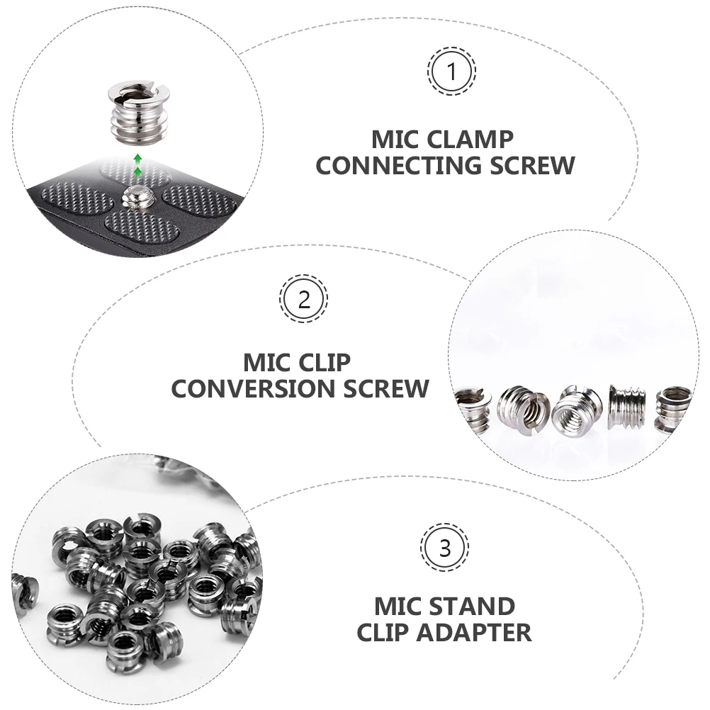 

20 pcs 1/43/8Mic Adapter Mic Clamp Connecting Microphone Mic Clip Conversion Screw Clip Adapter Screw for DJ Equipment