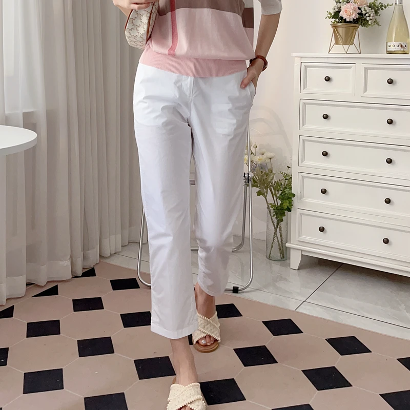 

Skin-Friendly Cotton High Waist Side Elastic Slit Slimming Nine-Tenths Pants Women's Comfortable Experience Summer Casual Pants