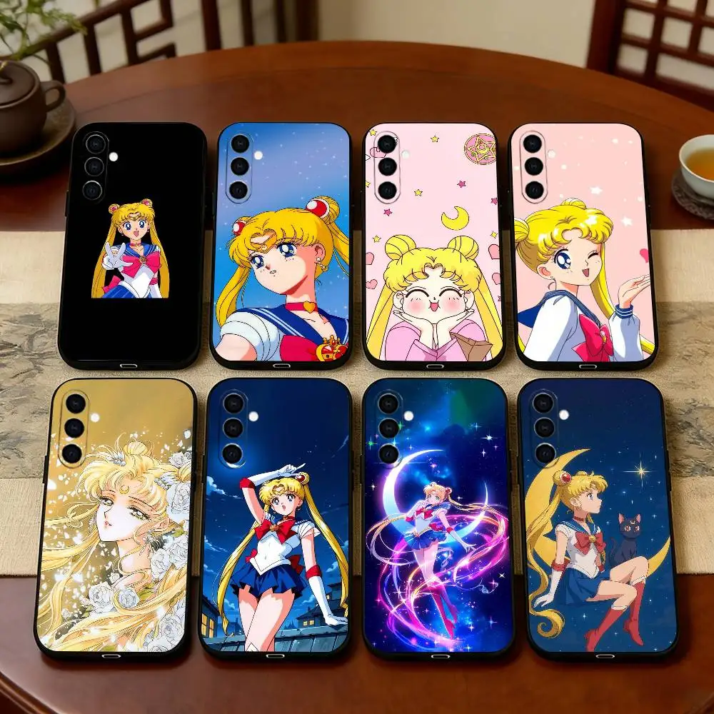 S-Sailor M-Moon Phone Case For Samsung Galaxy A73,A72,A71,A70,A53,A52,A51,Others Soft Black Cover