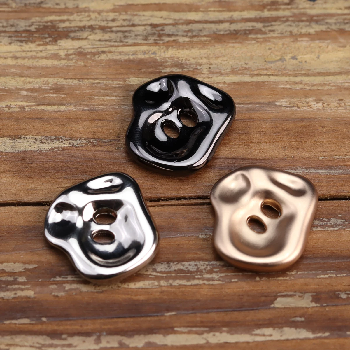 6pcs Cutie Metal Buttons For Children\'s Clothing Two Hole Rose Gold Black Silver Irregular Hats Gloves Sewing Accessories