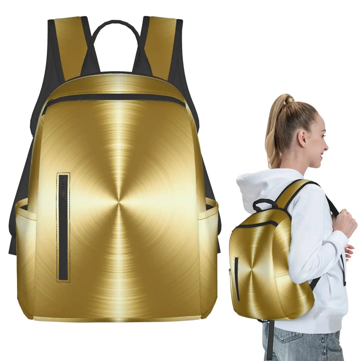 

Рюкзак из матового золотистого металла с радиальным узором, школьная сумка для детей, сумка для ноутбука, наплечная сумка для мальчиков и девочек