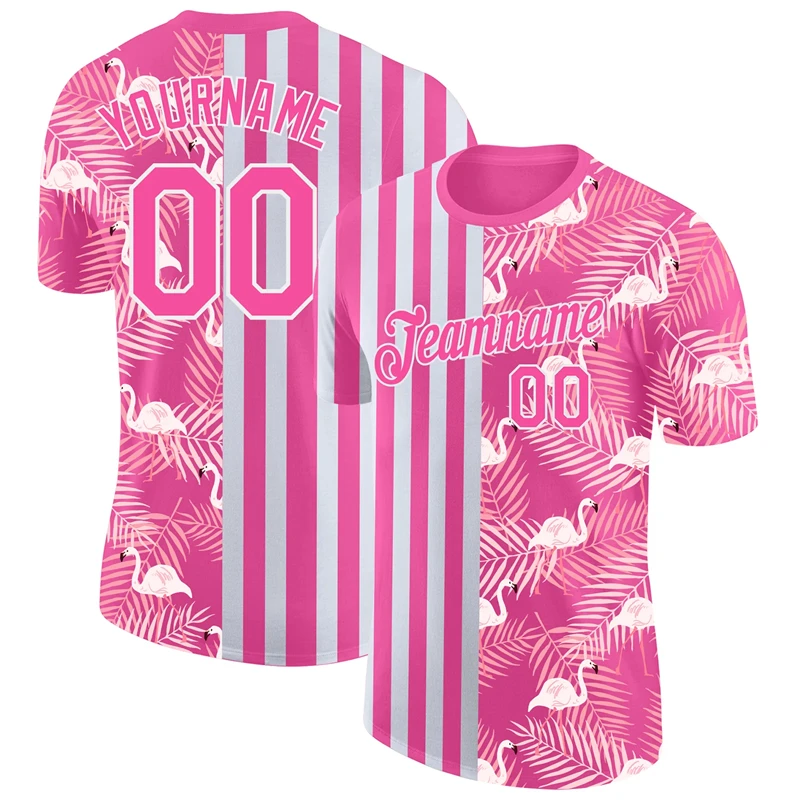 Flamingo Graphic 3D Print Customized Name Jersey Men's T-shirt Quickly Dry Short Sleeve Gym Sport Fitness Hawaiian Style Tees