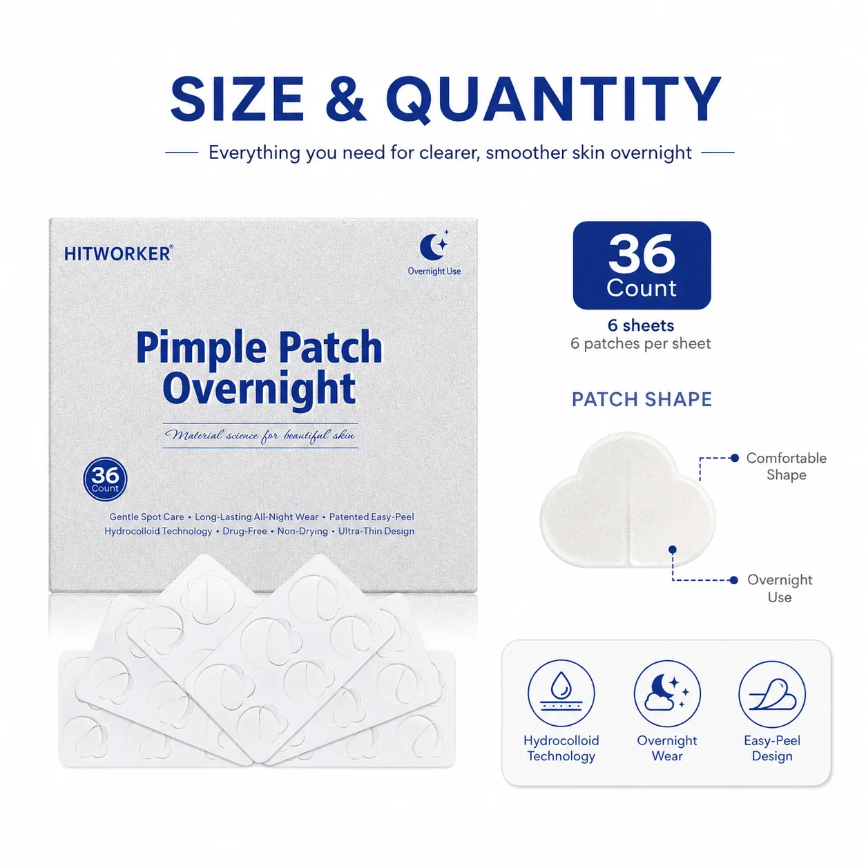 36PCS Pimple Cover Patches, Clear-Look Hydrocolloid Beauty Patches For Day And Night Use, Easy Peel Spot Cover