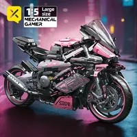 Pink Technical Motorcycle Building Blocks Model Kit, Racing Motorbike Assembly Toy for Adults Teens