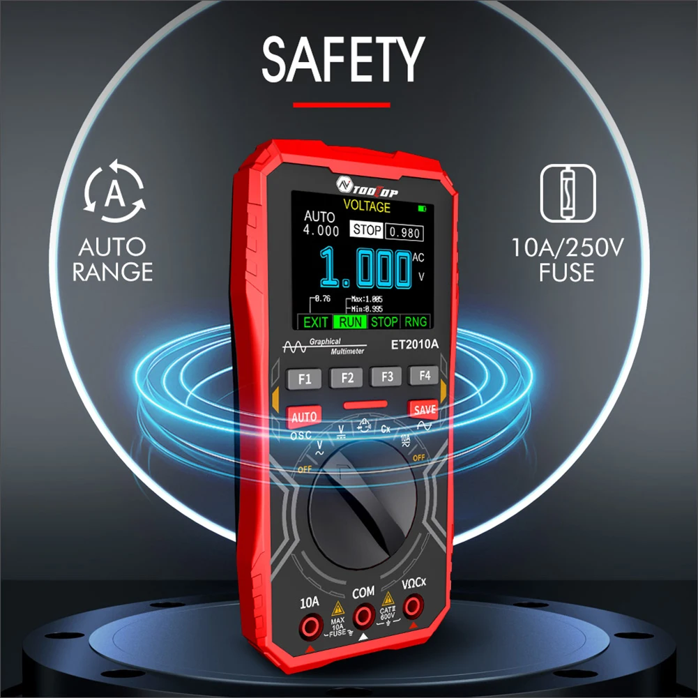 TOOLTOP ET2010A Digital Oscilloscope Multimeter 1Mhz 2.5MSps Color Handheld Oscilloscope AUTO Waveform Electronic DIY Tools