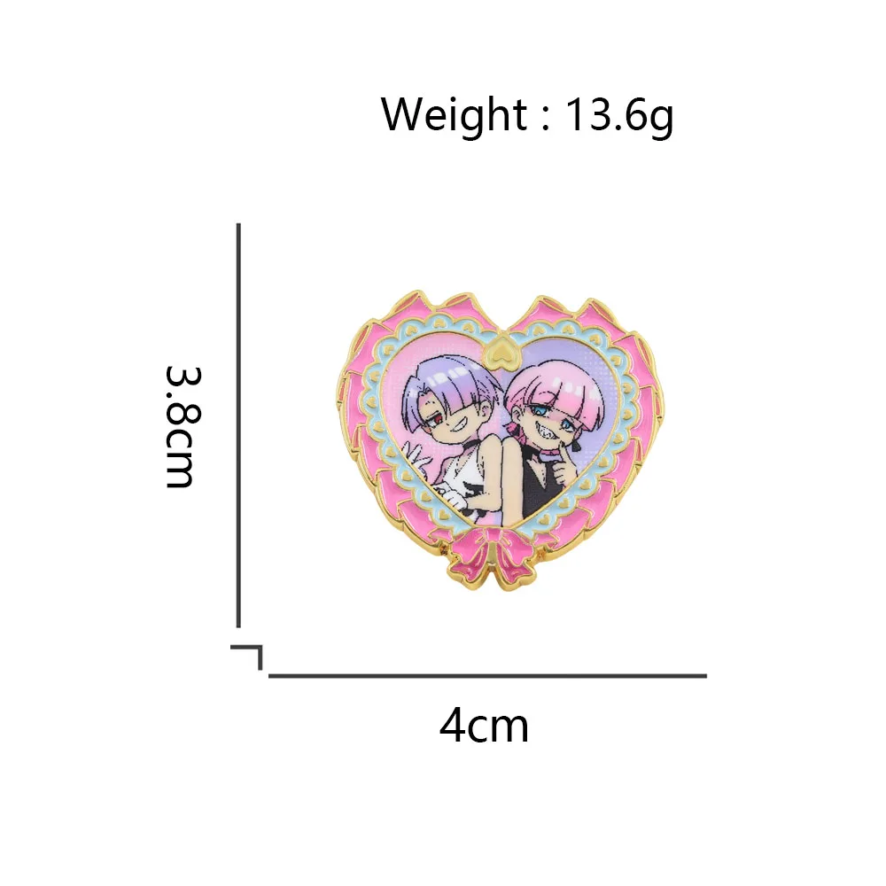 Angel Brothers Emaille-Brosche Rosa Herz Schleife Abzeichen Panty & Stocking with Garterbelt Manga Anstecknadel Fan-Zubehör Freundesgeschenk – Detail 3