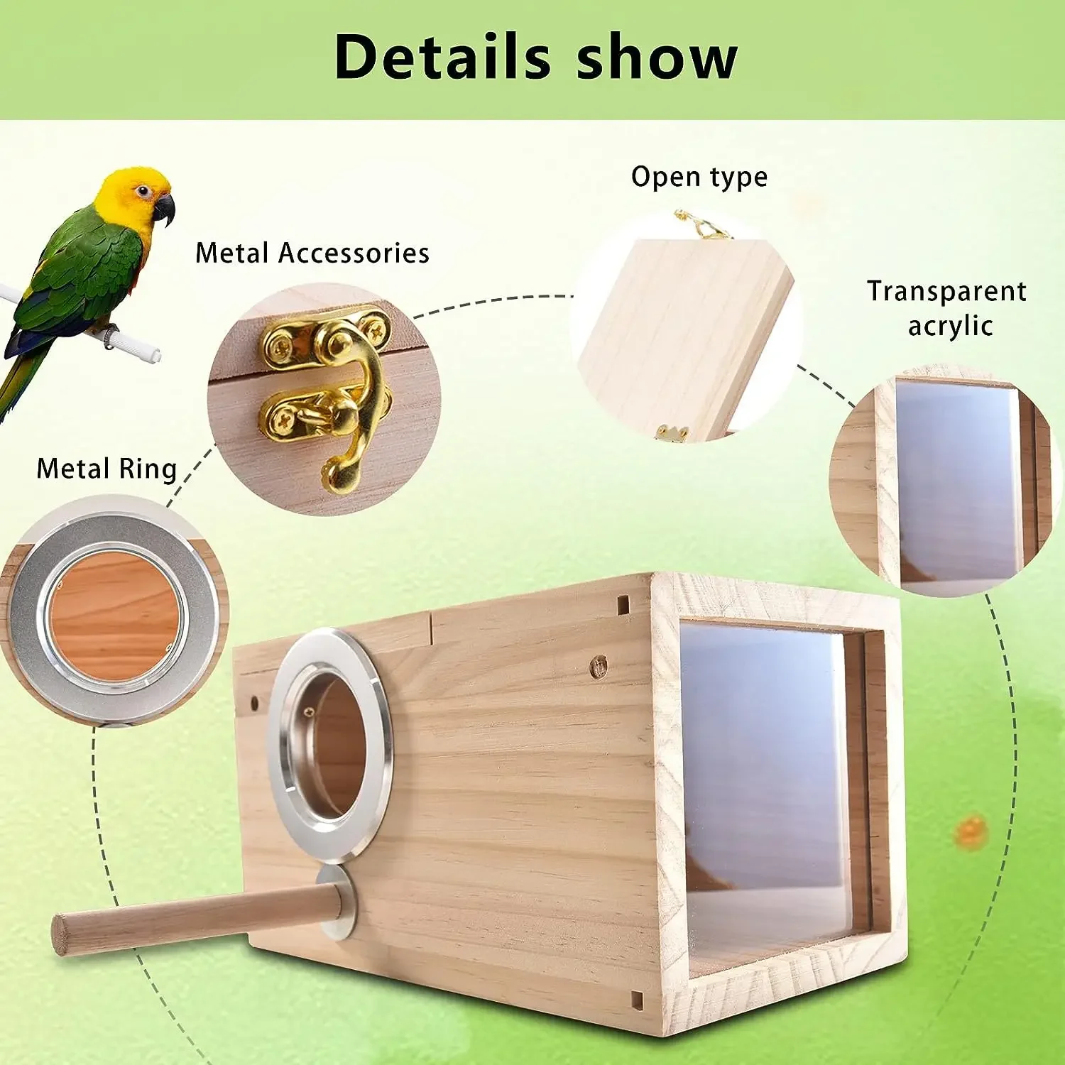 Transparent Design Cockatiel Bird House Nest Easy to Clean Parrot House Smooth Edges Parrot Wooden Breeding Box Bird Supply